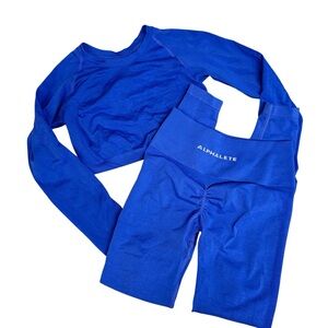 Alphalete Amplify Scrunch Leggings & Long Sleeve Royal Blue Size XS & S Pilates